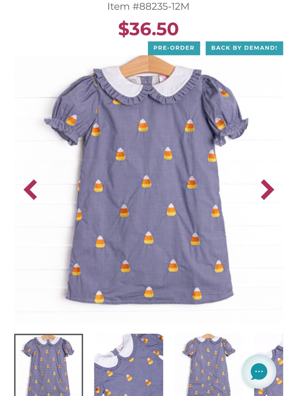 Girls Candy Corn Print Dress with Peter Pan Collar